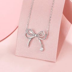 White Zircon Bowknot Pendants Collarbone Necklace for Women