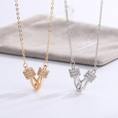 Double Clasp with Zircon Silver Necklace for Women