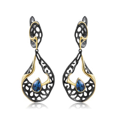 Italian Antique Premium Style Inlaid Natural Colourful Gemstone Creative Shape Silver Drop Earrings for Women
