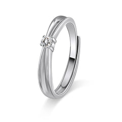 Single Zircon Concave Silver Couple Ring