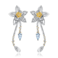 Premium Natural Colourful Gemstone Flower Shape Design Silver Earrings for Women