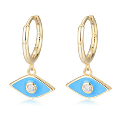 Colourful Devil's Eye with Zircon Silver Drop Earrings for Women