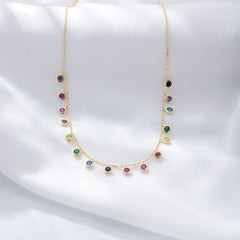 Colourful Round Zircon Sterling Silver Necklace for Women