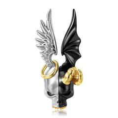 Halloween Angel Demon Double Face Skull Silver Necklace