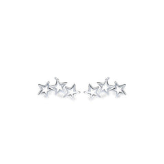 Row of Three Hollow Stars Sterling Silver Stud Earrings