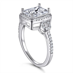 Radiant Cut Zircon Soleste Halo Cathedral Silver Ring for Women