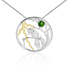 Designer Premium Natural Bird Pendant Design Natural Topaz Silver Necklace for Women
