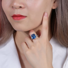 S925 Silver Blue Crystal Style Ring
