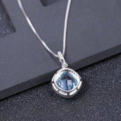 European Simple Fashion Style Inlaid Natural Topaz Soleste Halo Pendant Silver Necklace for Women