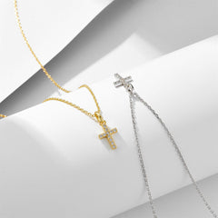 Zircon Cross Pendant Silver Necklace