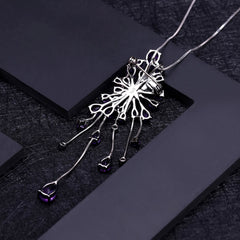 Starry Sky High Class Jewelry Natural Amethyst Tassels Pendant Silver Necklace for Women