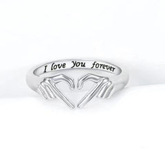 Creative Romantic Hands Heart Gesture Opening Sterling Silver Ring