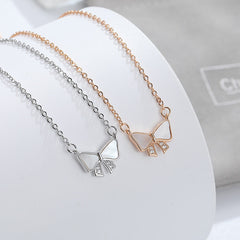 Mother of Pearl Bowknot with Zircon Silver Necklace for Women