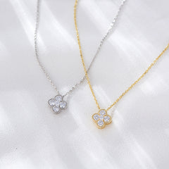 Four-leaf Clover Zircon Pendant Sterling Silver Necklace for Women