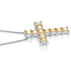 1.0 Carat Princess Cut Yellow Moissanite Cross Silver Necklace
