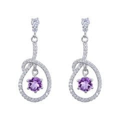 Stylish Oval Pendant Round Cut Natural Gemstone Silver Drop Earrings