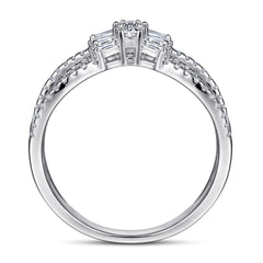 Two Layer Zircon X-shaped Modern Split Shank Silver Ring