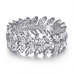 Full Row Marquise Zircon Leaf Silver Ring for Women