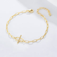 Geometric Oval with Zircon Silver Bracelet for Women