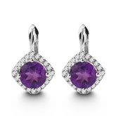 Natural Amethyst Soleste Halo Round Cut Silver Studs Earrings for Women