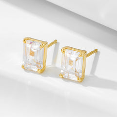 Emerald Cut Zircon Sterling Silver Stud Earrings
