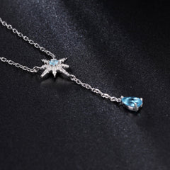 French Romantic Luxury Creative Design Inlaid Natural Topaz Star with Pear Drop Pendant Necklace for Women