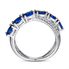 Blue Oval Zircon X-shape Silver Ring for Women