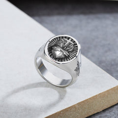 Cross and Heart oval Titanium Steel Ring for men