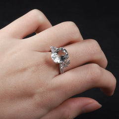Personalized Design Natural Oval Green Crystal Solitaire Silver Ring