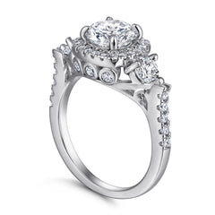 (1.2CT) Round Zircon Soleste Halo Cathedral Silver Ring for Women