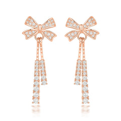 Zircon Bow Tassel Silver Drop Earrings for Women