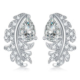 Pear Shape Zircon Feather Sterling Silver Stud Earrings