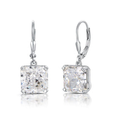 Cushion Cut Zircon Silver Hoop Earrings