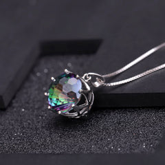 Europen Fashion Style Inlaid Colourful Crystal Flower Pendant Silver Necklace for Women