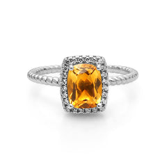 Natural Crystal Rectangle Soleste Halo Silver Ring for Women