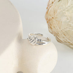 Retro Carved Letter Heart Shape Opening Sterling Silver Ring