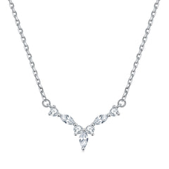 Marquise Zircon V-shape Pendant Silver Necklace for Women
