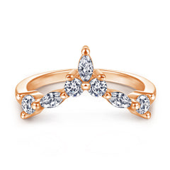 Marquise and Round Zircon V-shaped Silver Ring for Women