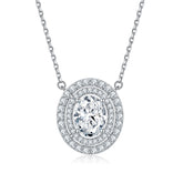 Oval Colourful Zircon Soleste Halo Pendant Silver Necklace for Women
