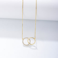 Double Circle with Zircon Sterling Silver Necklace for Women