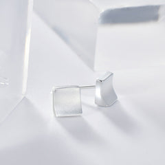 Frosted Curved Surface Square Silver Stud Earrings for Women