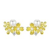 Laurel Flower Pearl Sterling Silver Stud Earrings