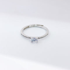 Four Prongs Round Zircon Thin Cathedral Silver Ring for Women