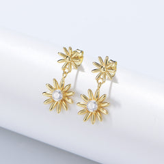 Daisy Flower with Zircon Silver Drop Earrings for Women