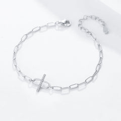 Geometric Oval with Zircon Silver Bracelet for Women