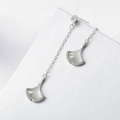 Tassel Opal Stone Ginkgo Leaf Silver Drop Earrings for Women