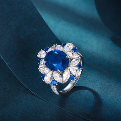 Flower Halo Oval Lab Created Sapphires Ring