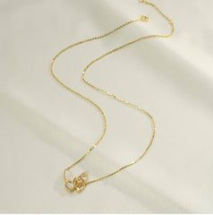 White Mother of Pearl Zircon Butterfly Silver Necklace