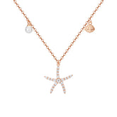 Zircon Starfish Pendant with Pearl Silver Necklace for Women