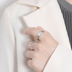 Concave Convex Texture Opening Polished Sterling Silver Ring